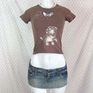 y2k brown puppy graphic baby tee fitted vintage 2000s